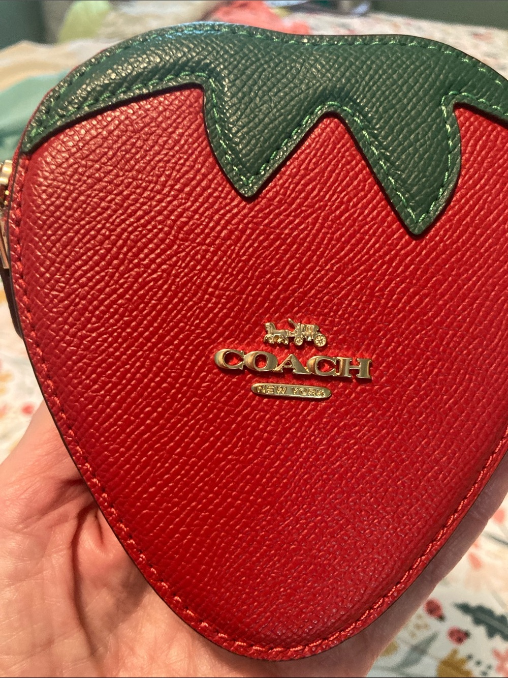Coach Red Strawberry Coin Case with Green Top - Picture 5 of 8